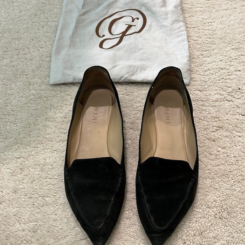 M. Gemi size 9.5 black suede flats. Made in Italy. Original dust bag included